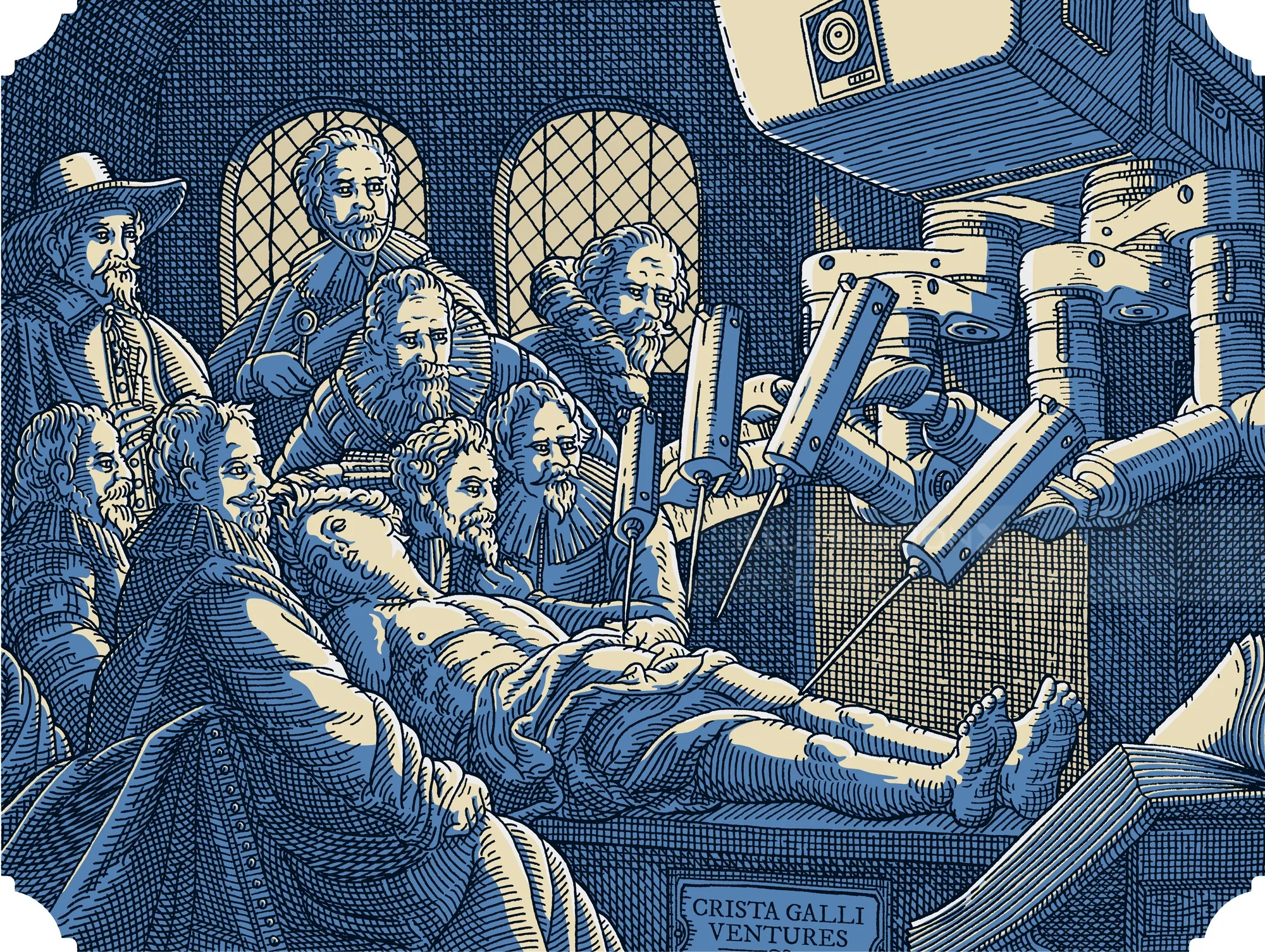 Modern robotic arms reenact Rembrandt’s Anatomy Lesson with figures