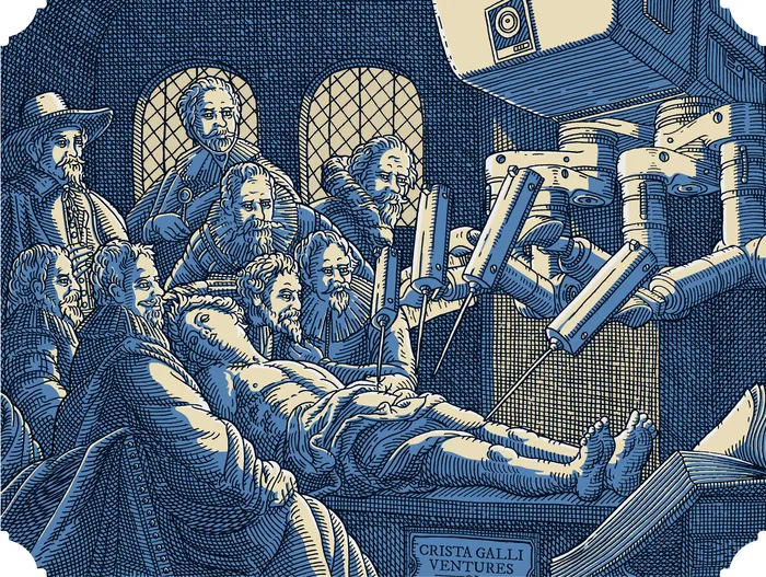 Modern robotic arms reenact Rembrandt’s Anatomy Lesson with figures