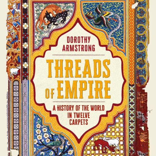 Ornate book cover for Threads of Empire with intricate carpet designs