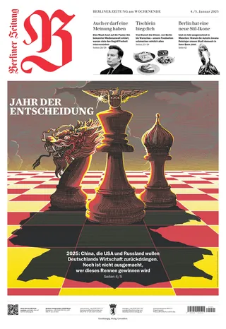 Chess pieces symbolizing Germany's economic future among China, USA, and Russia