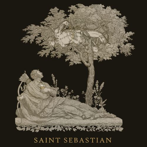 Illustration of Saint Sebastian tied to a tree with arrows