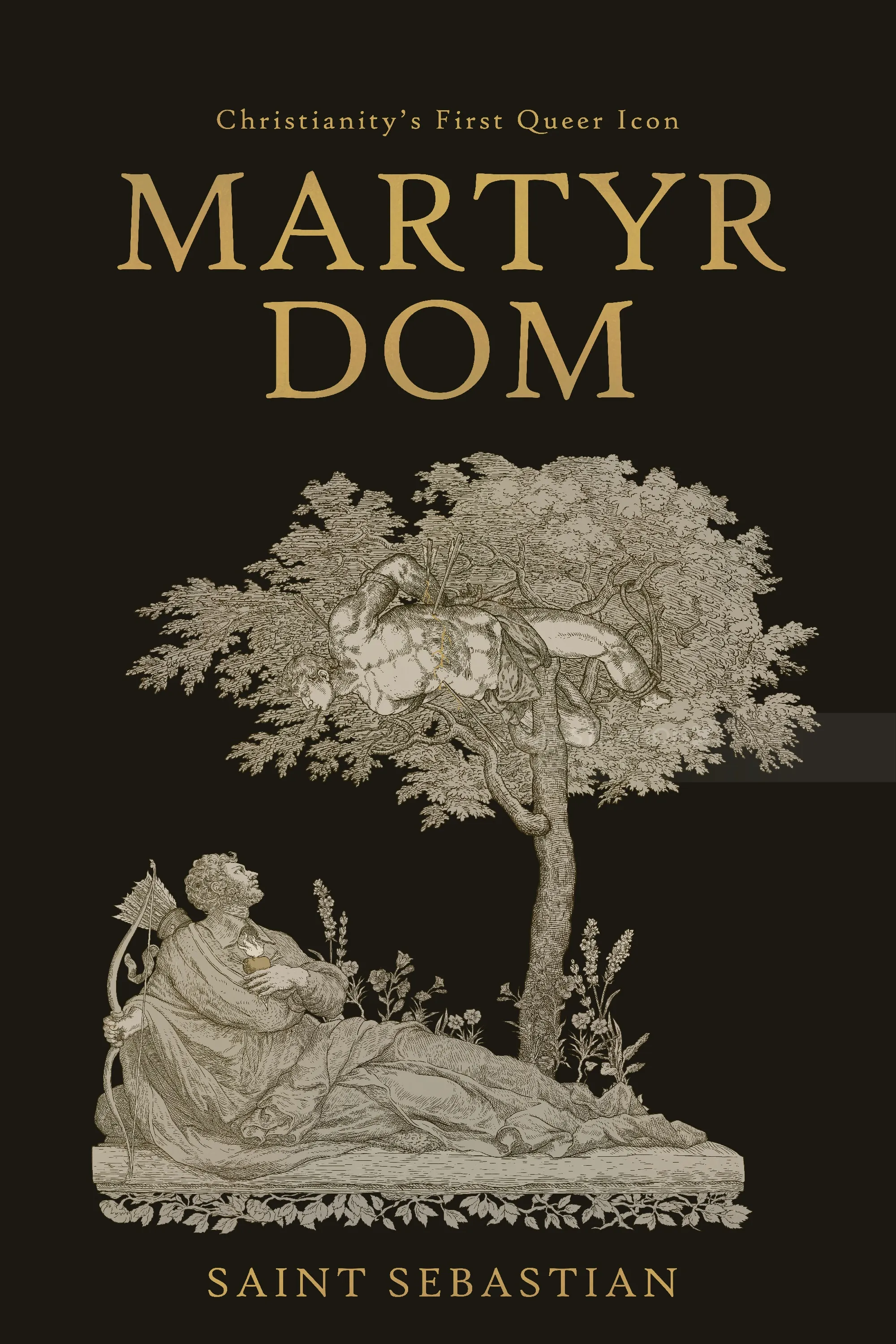 Illustration of Saint Sebastian tied to a tree with arrows