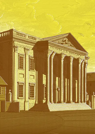 Etching style illustration of the United States Federal Reserve Bank building