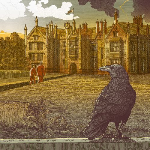 Illustration of Petergate House with dark stormy sky and lightning