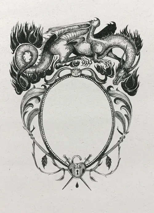 Studio Duco dragon illustration forming an ornate decorative frame