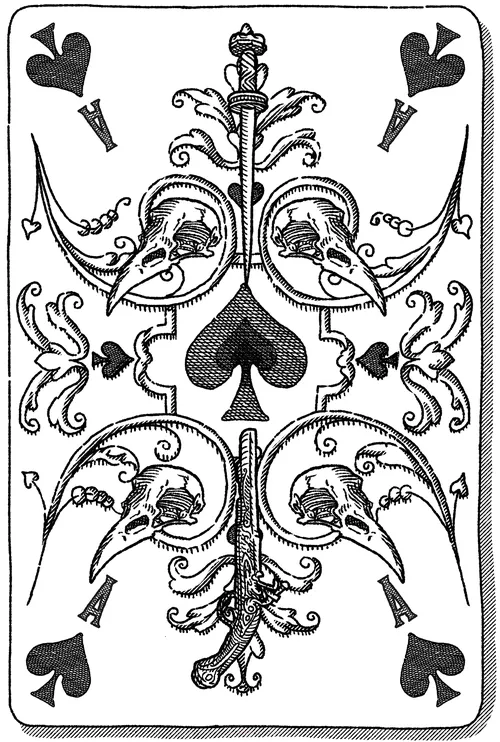 Verzierte Pik-Spielkarte aus dem Six of Crows-Set von Studio Duco