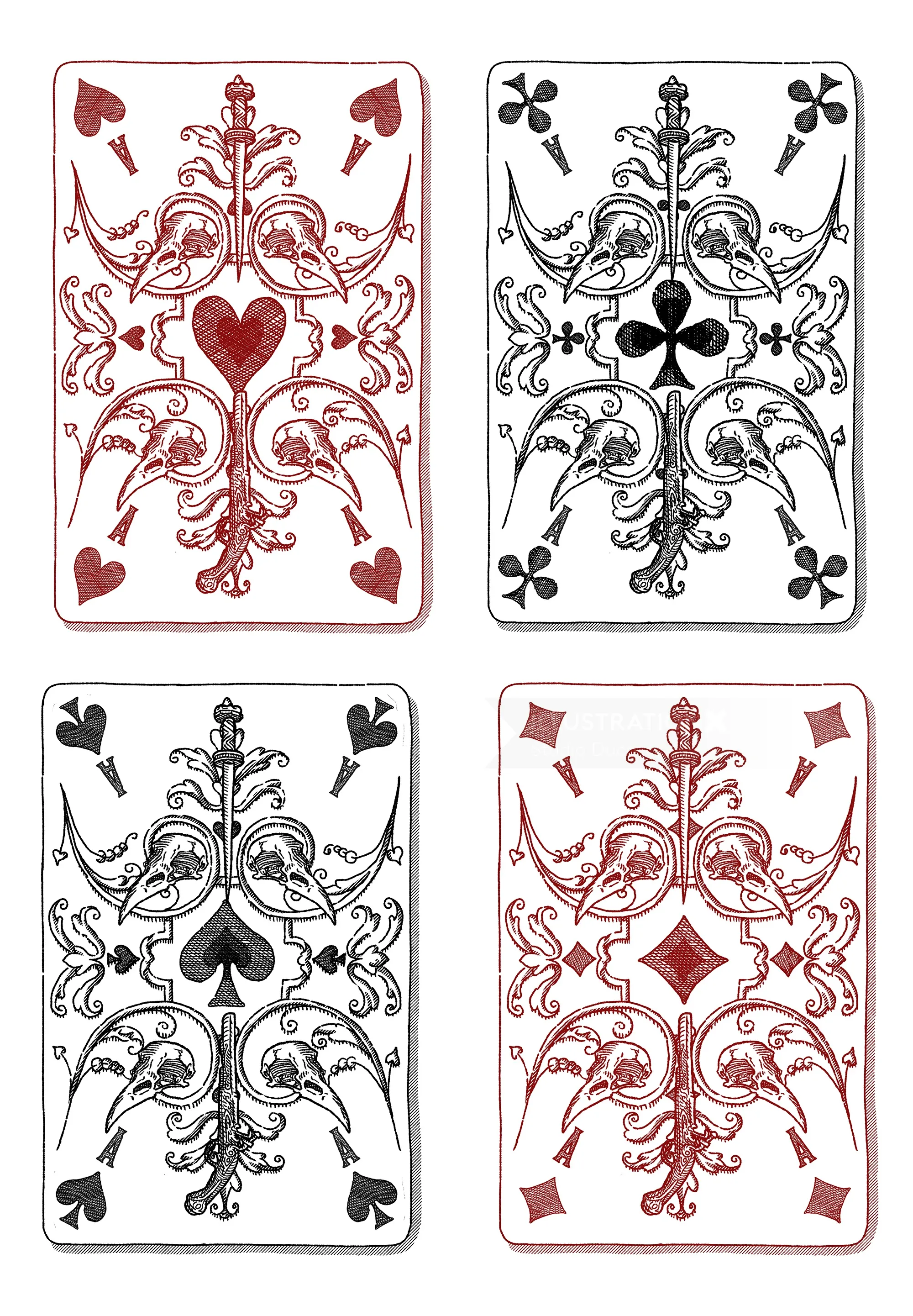 Studio Duco cartes à jouer rouges et noires ornées