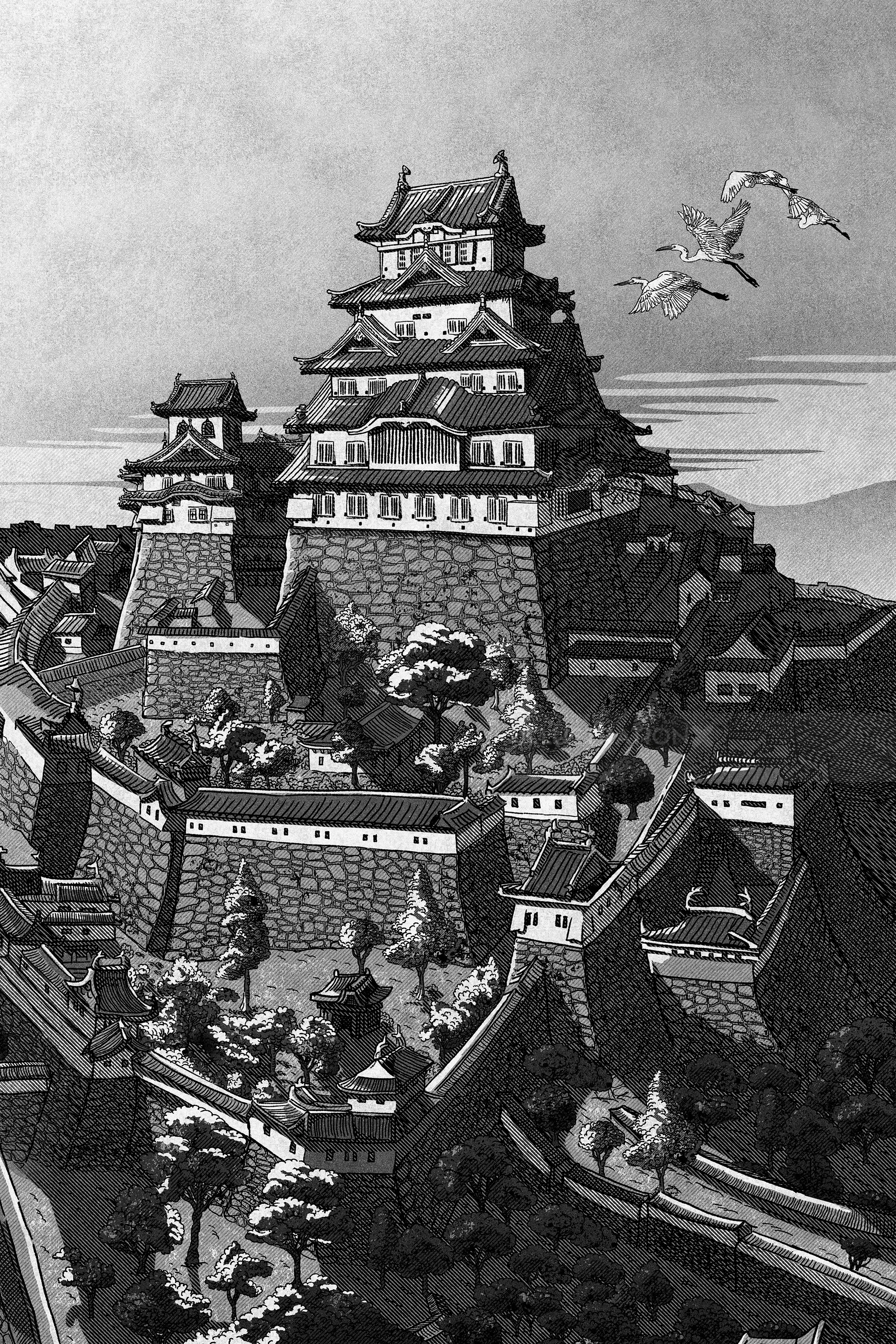 Studio Duco Illustration der Burg Himeji in Japan