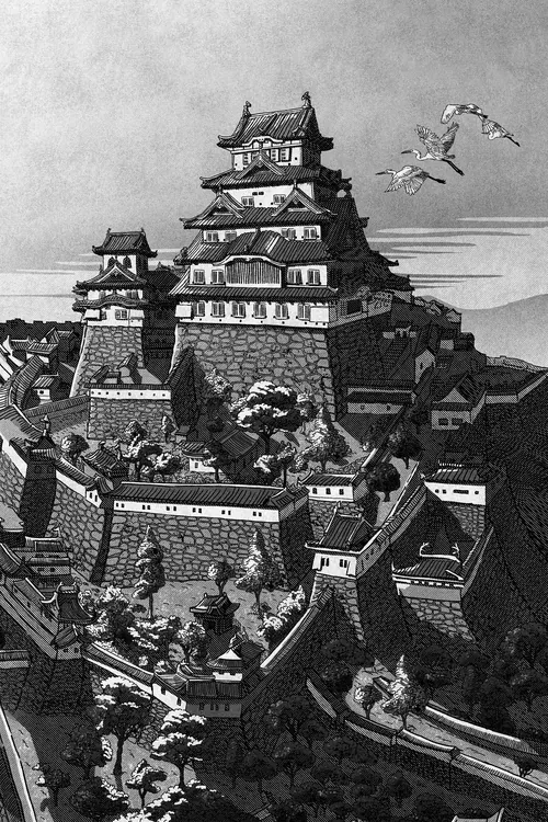 Ilustración del castillo de Himeji en Japón (TERM323)