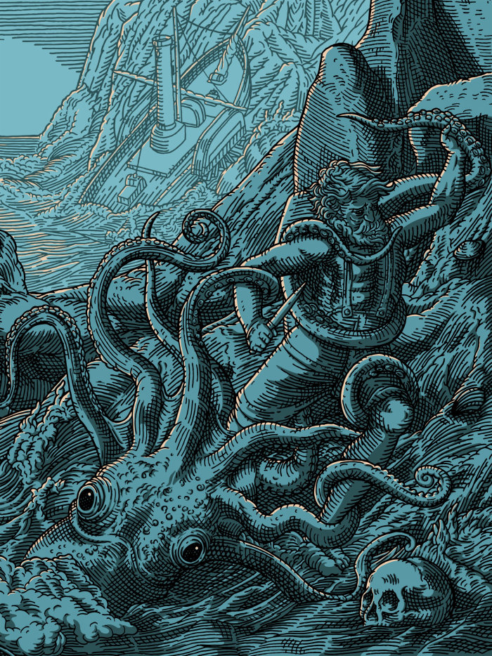 Historical illustration of kraken battle