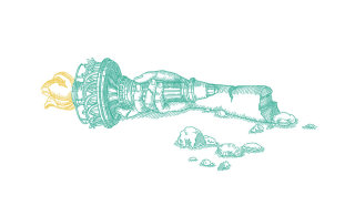 Graphic design of hand of statue of liberty broken