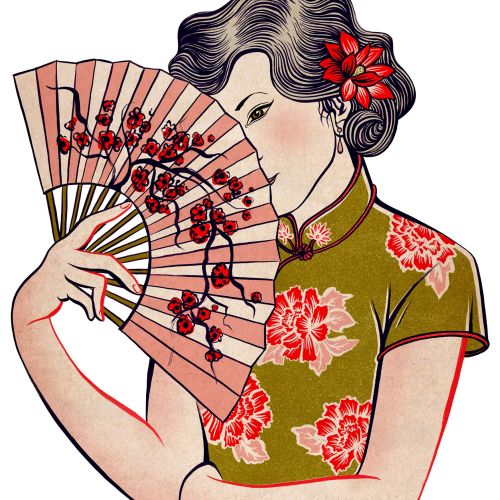 Chinese woman line and color art
