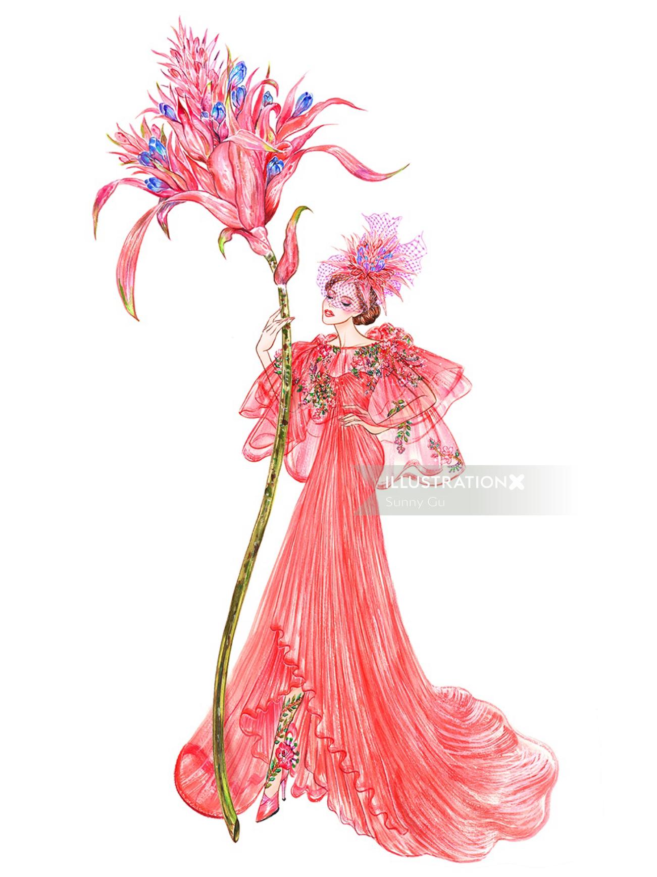 Illustration de l&#39;aquarelle de la robe de la tenue de fantaisie
