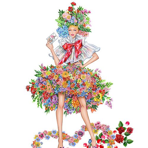 Illustration of girl in floral dress
