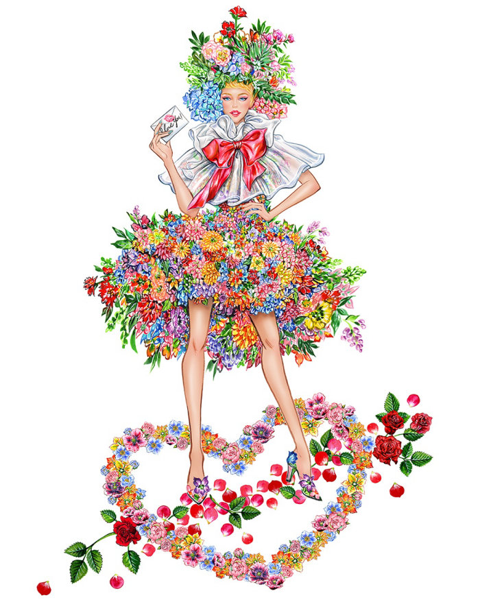 Illustration of girl in floral dress