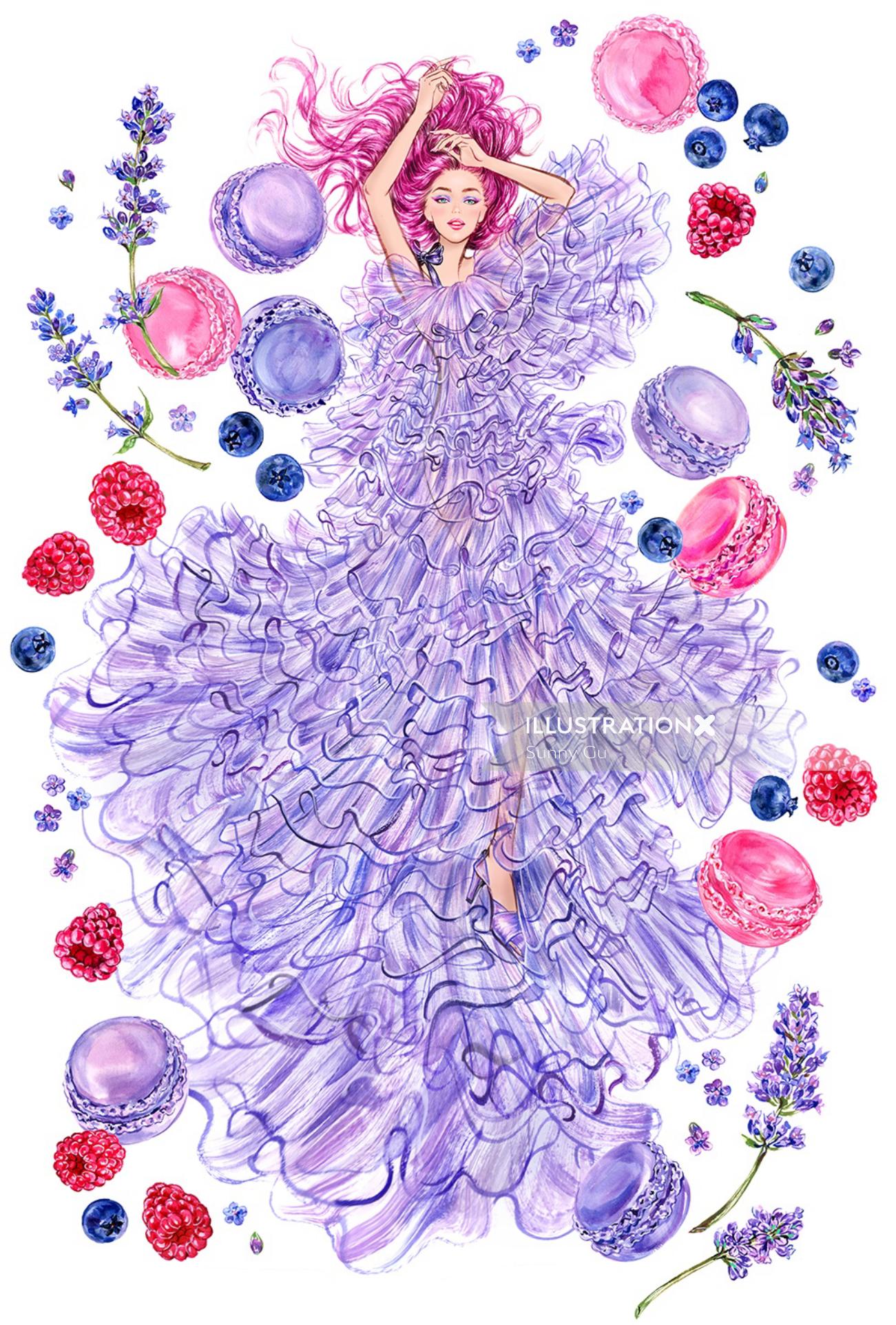 Watercolor illustration of fantasy girl