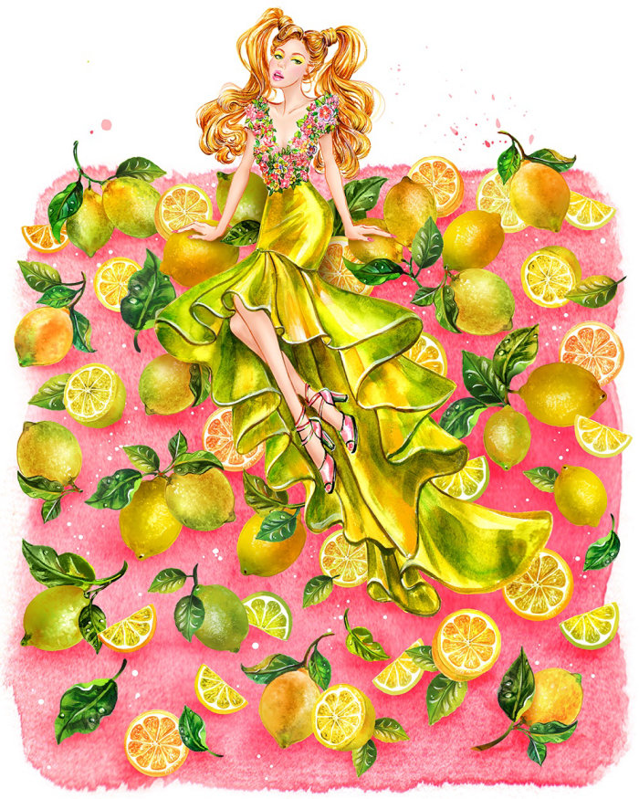 Girl in yellow couture gown fashion illustration