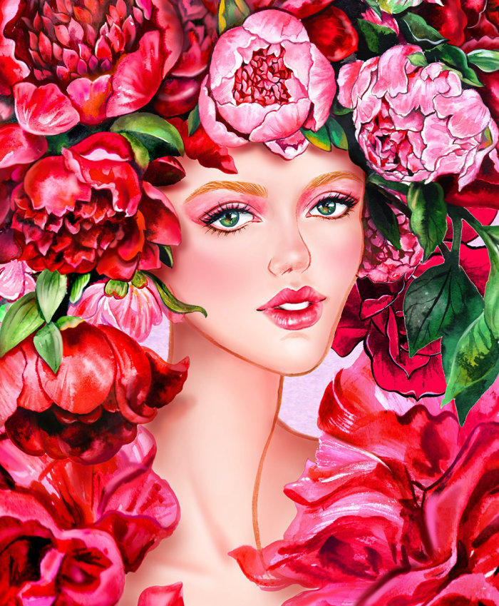 Red hair floral girl portrait