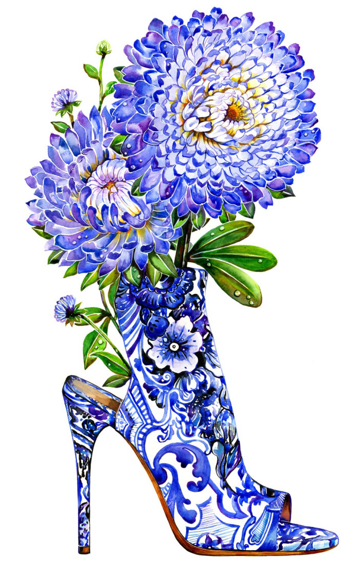 shoe, shoe lover, blue, flower, aster, highheel