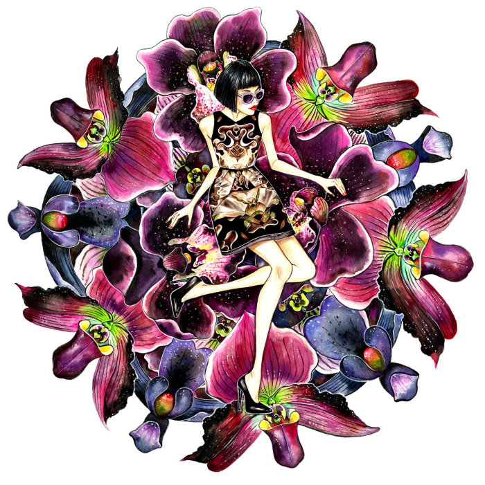 kaleidoscope, flower, pattern, girl, fashion