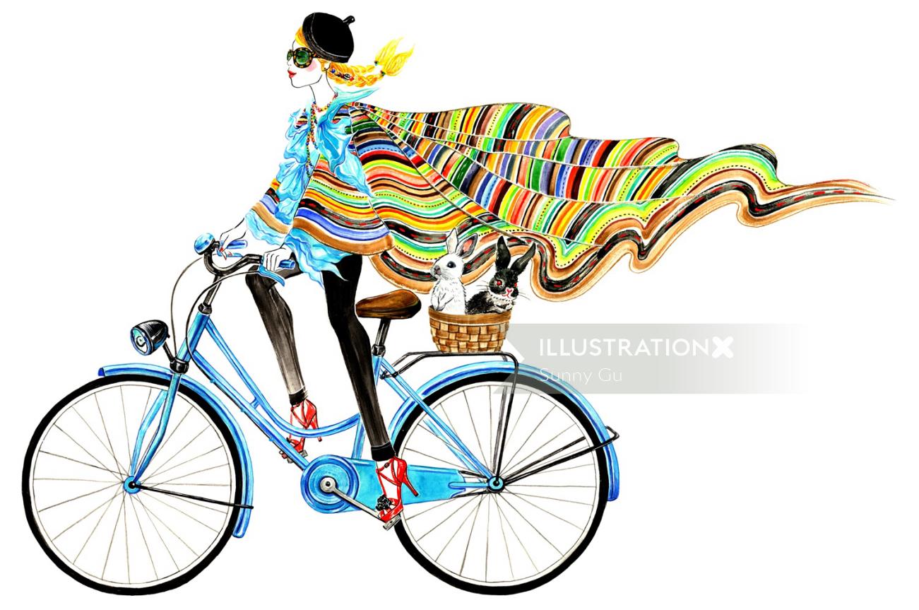 garota de bicicleta estilo de vida com coelhos