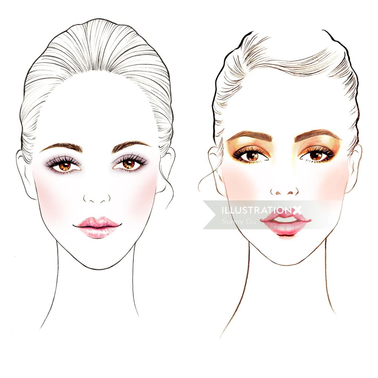 gráfico de rosto de maquiagem de beleza