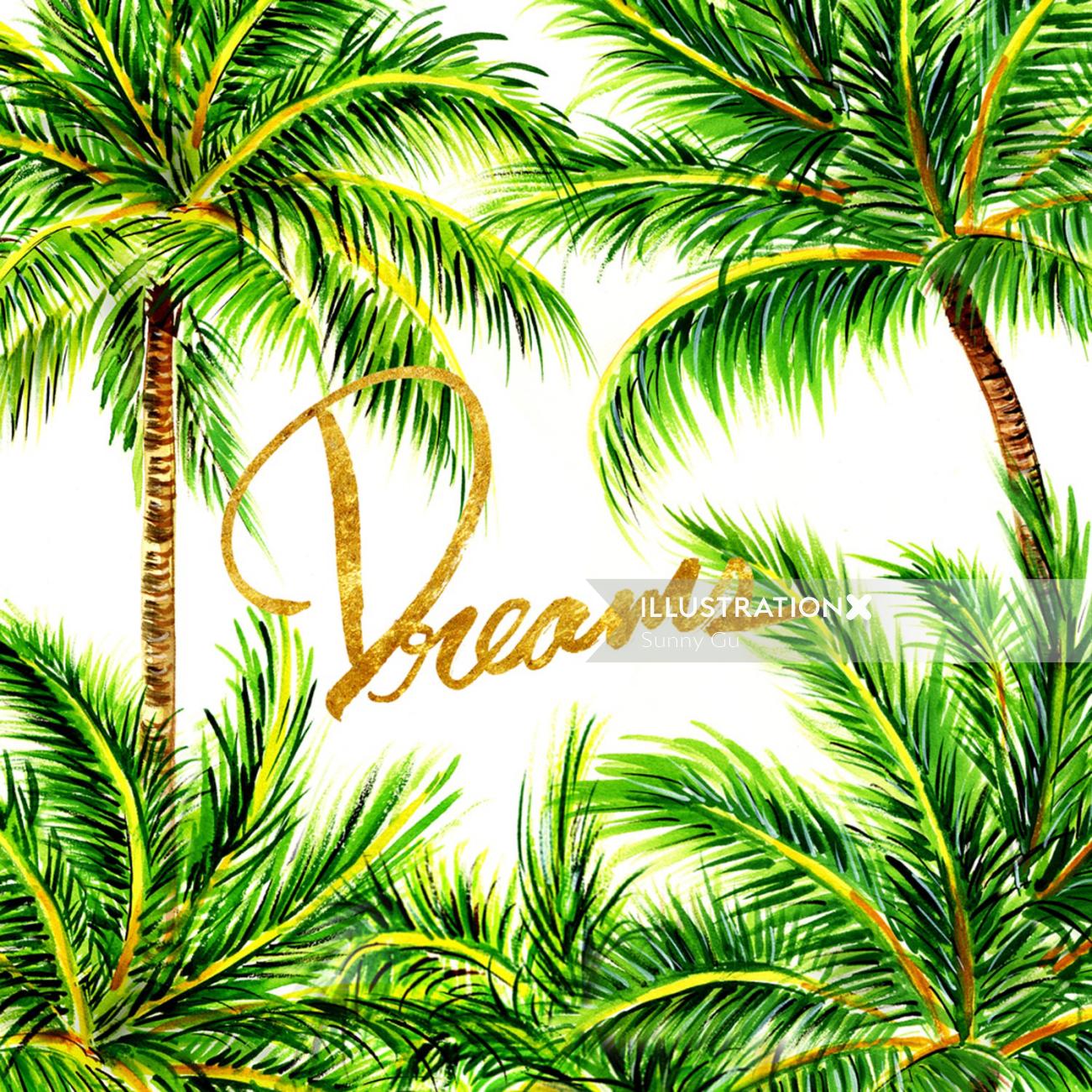 Palm Tree Dreams lettering illustration