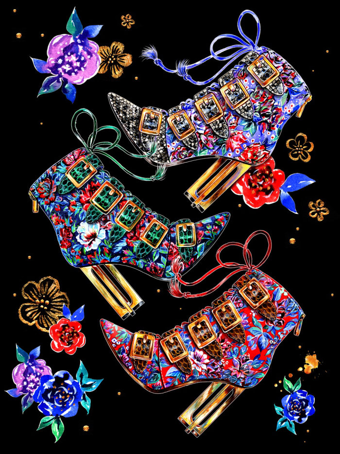 Decorative high heel shoes designed by Sunny Gu illustrator