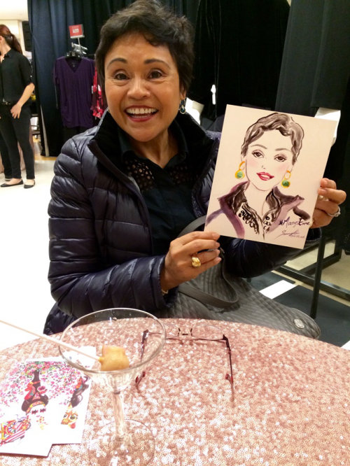 Live event drawing of smiley woman
