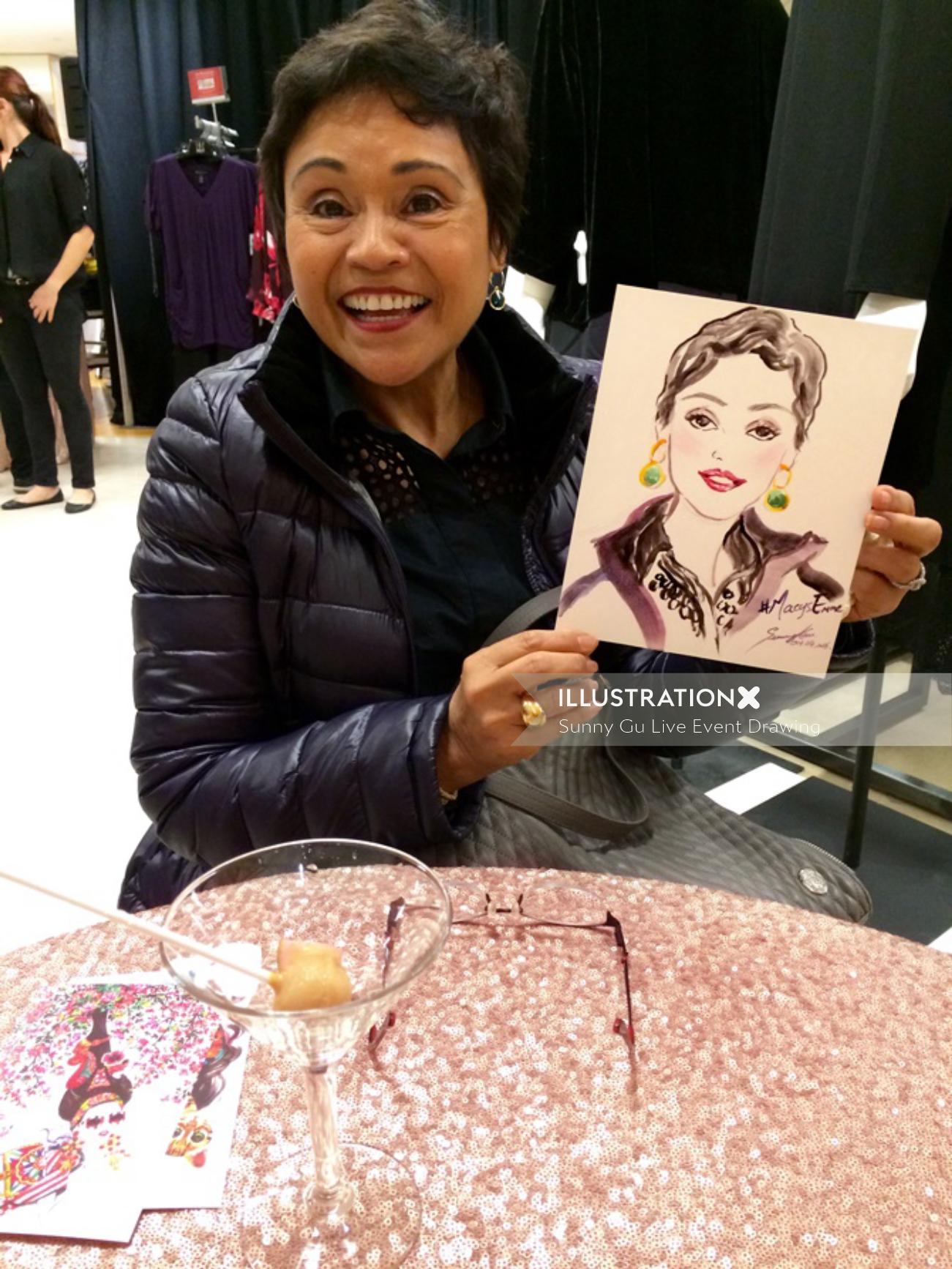Dessin d&#39;événement en direct de femme souriante