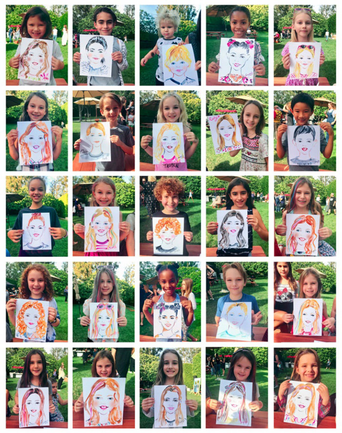 Evento en vivo dibujando niños con retratos
