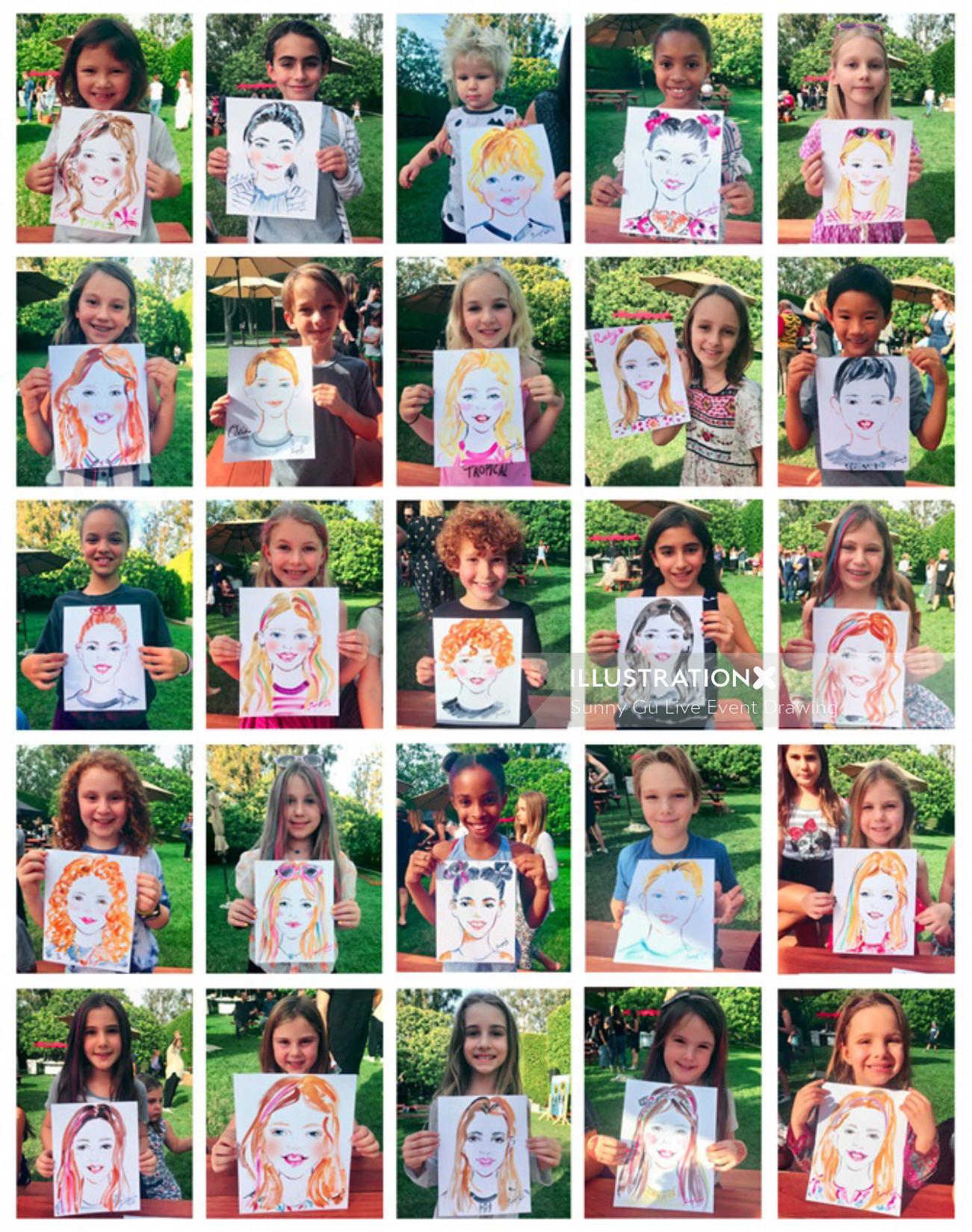 Événement en direct dessinant des enfants avec des portraits