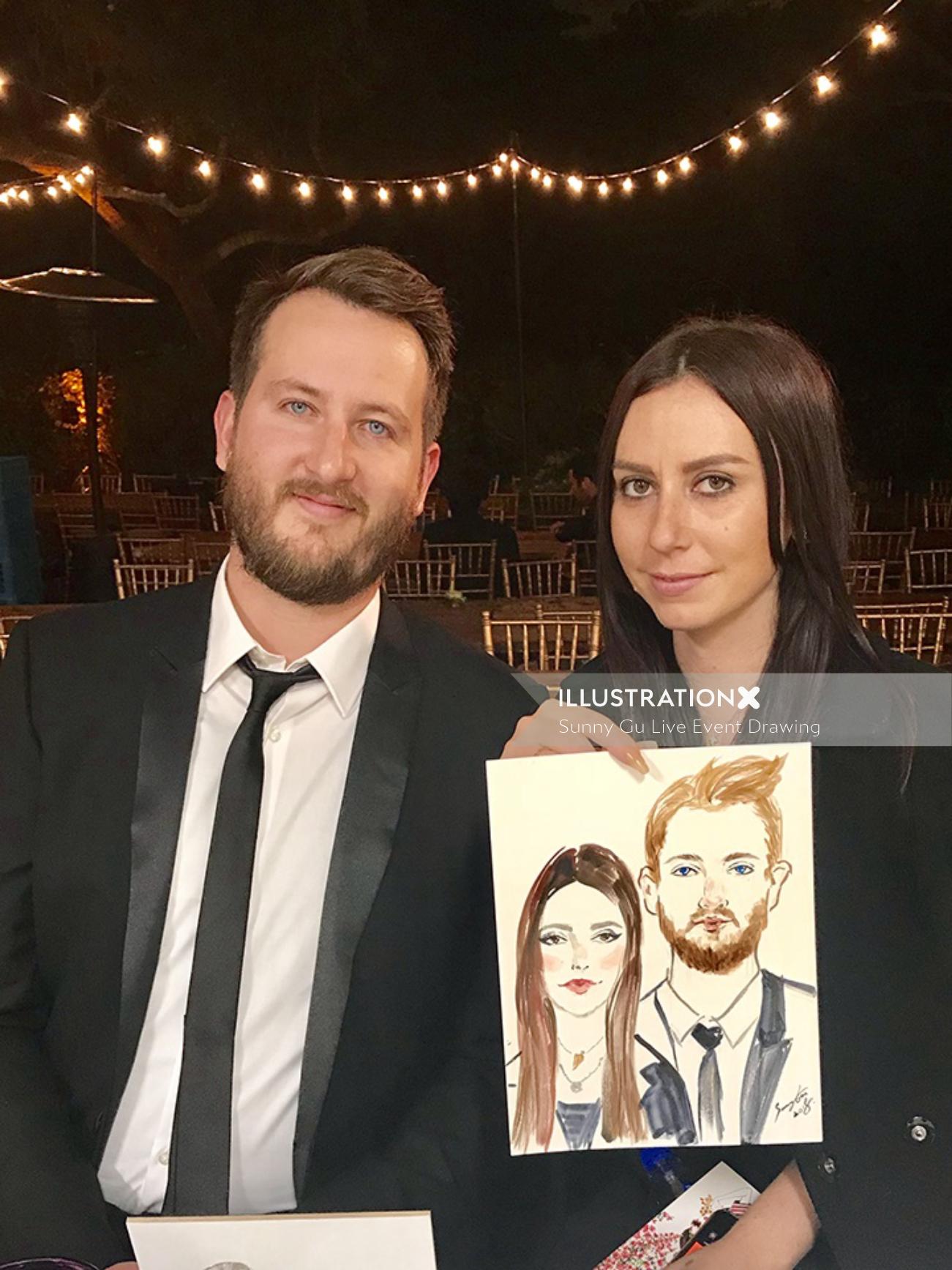 Live event drawing of couple
