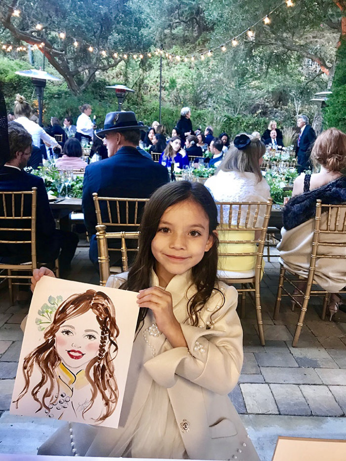 Dibujo de evento en vivo de niña feliz