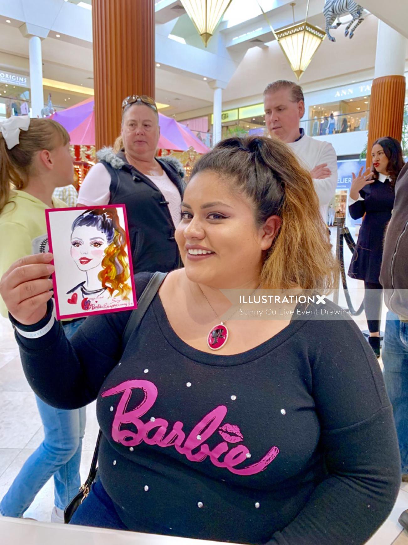 Live event of Girl with Barbie shirt
