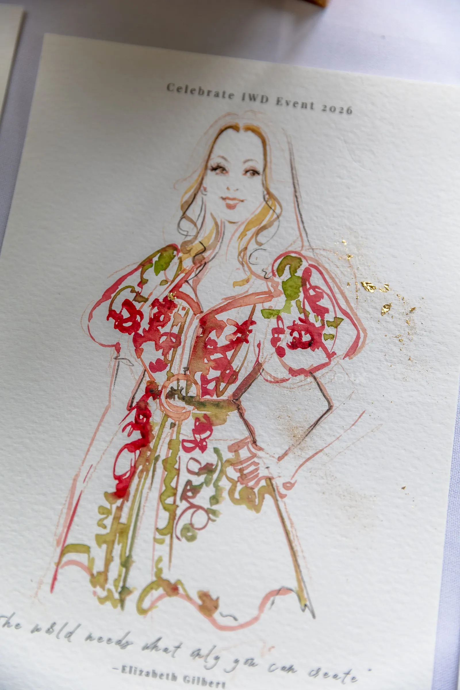 Watercolour portrait of woman in floral dress by Sunwoo Mansour