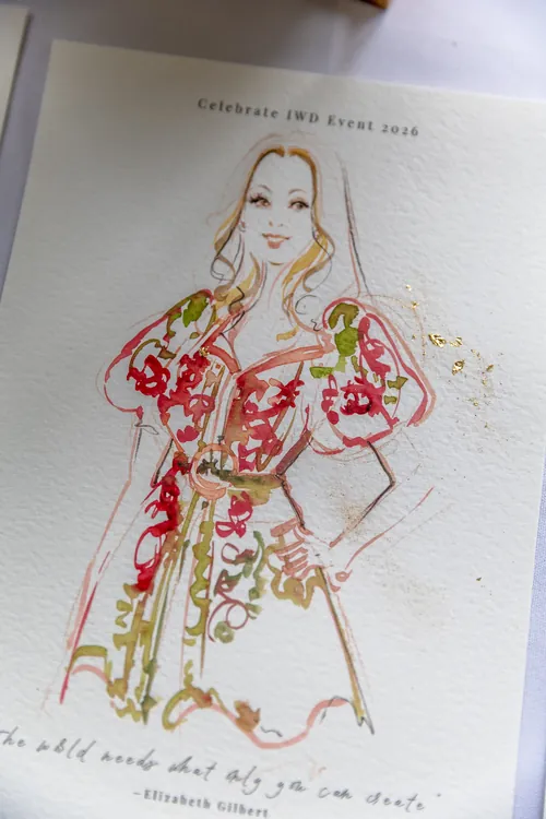 Watercolour portrait of woman in floral dress by Sunwoo Mansour