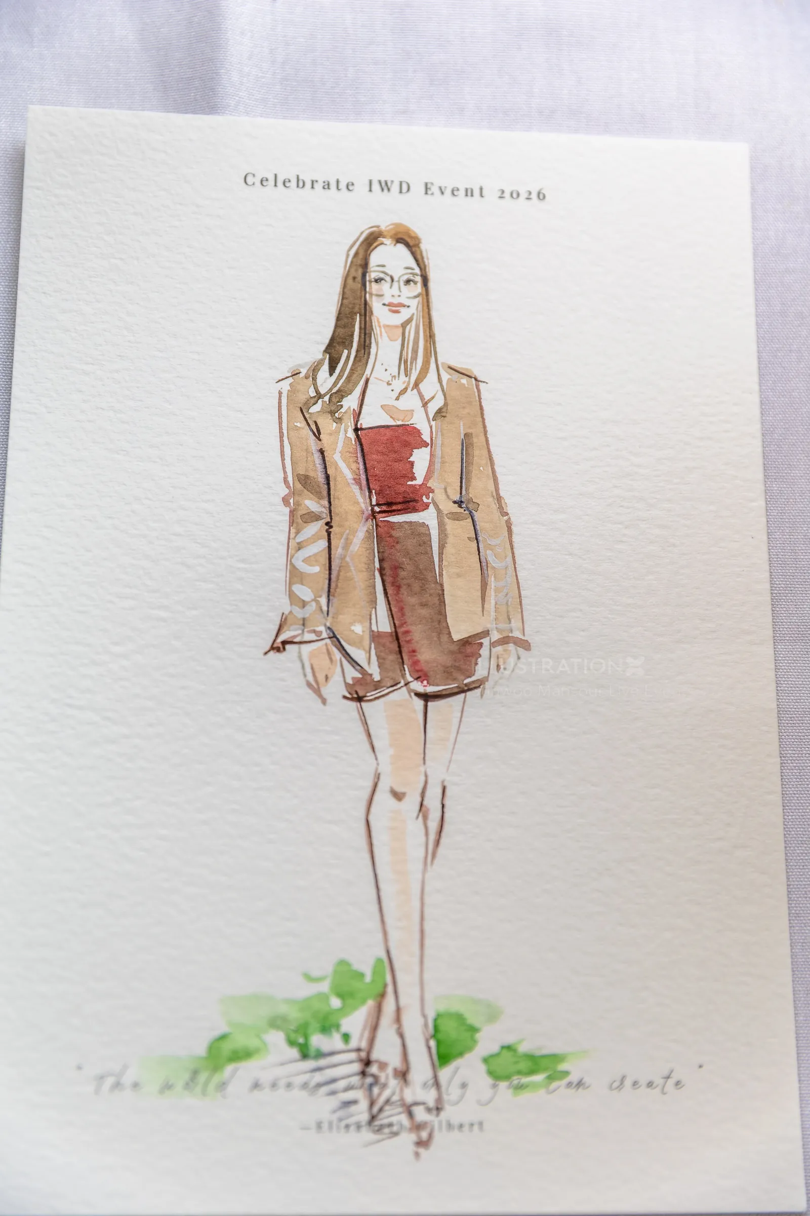 Watercolor painting of a woman in blazer and dress, by Sunwoo Mansour