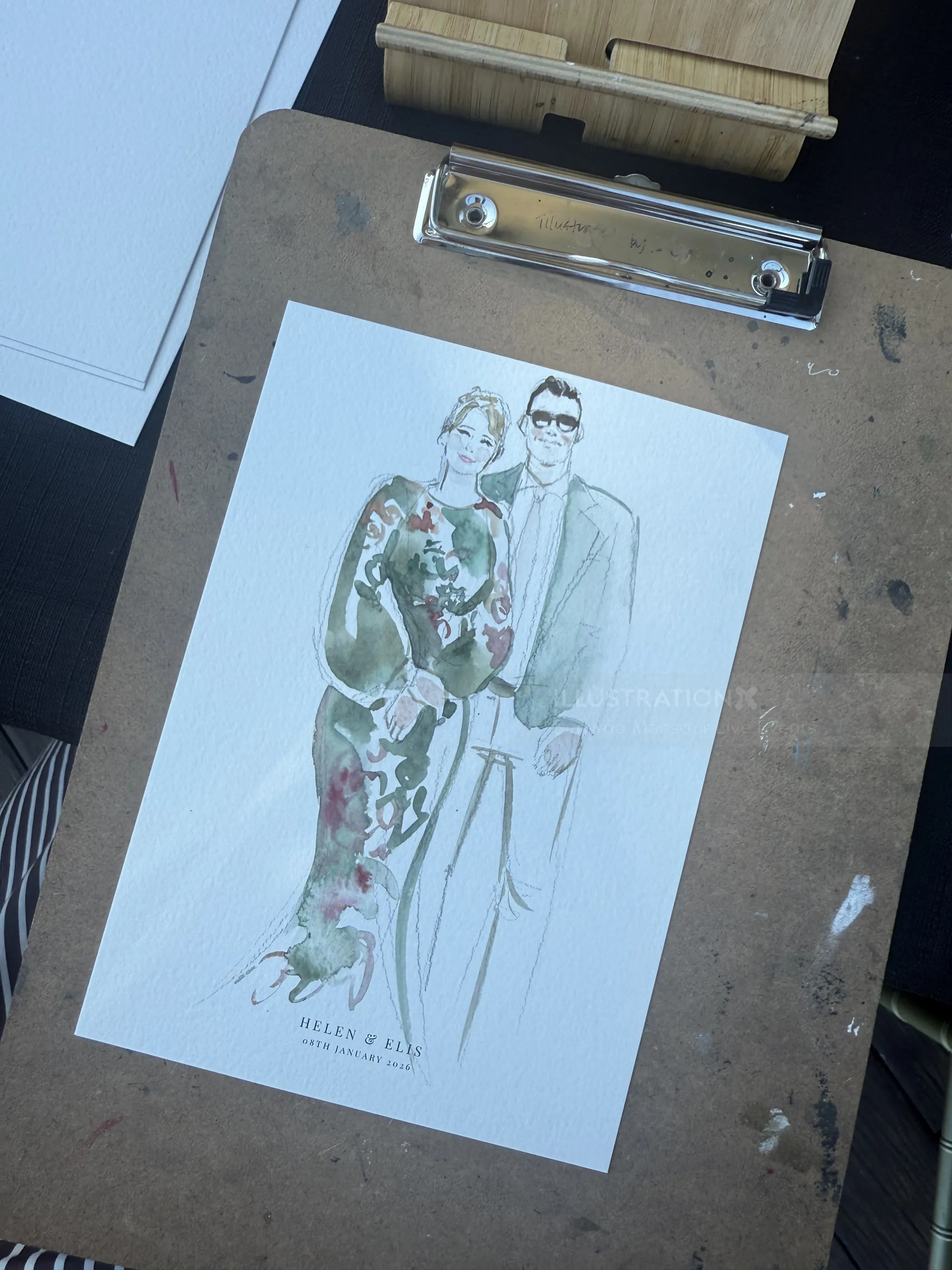 Fashion portrait illustration of a formally dressed couple by Sunwoo Mansour