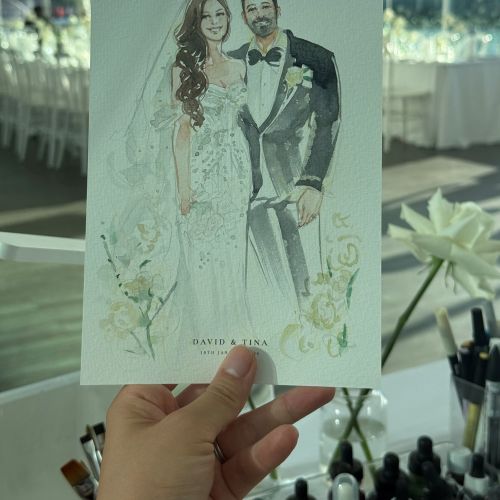 Live wedding illustration of bride and groom by Sunwoo Mansour