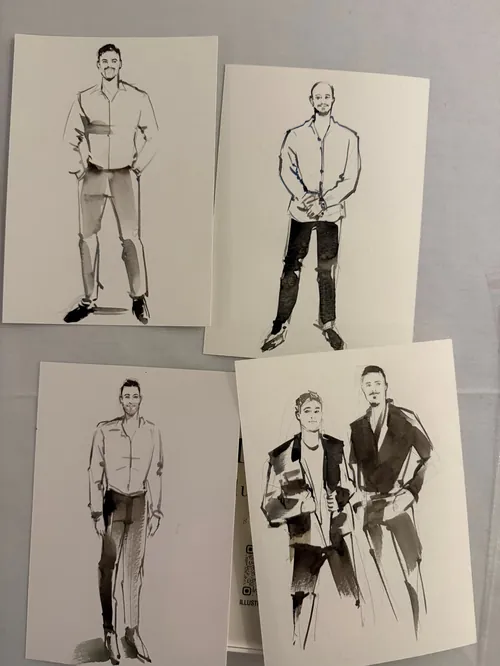 Live guest portrait sketches during engagement celebration by Sunwoo Mansour