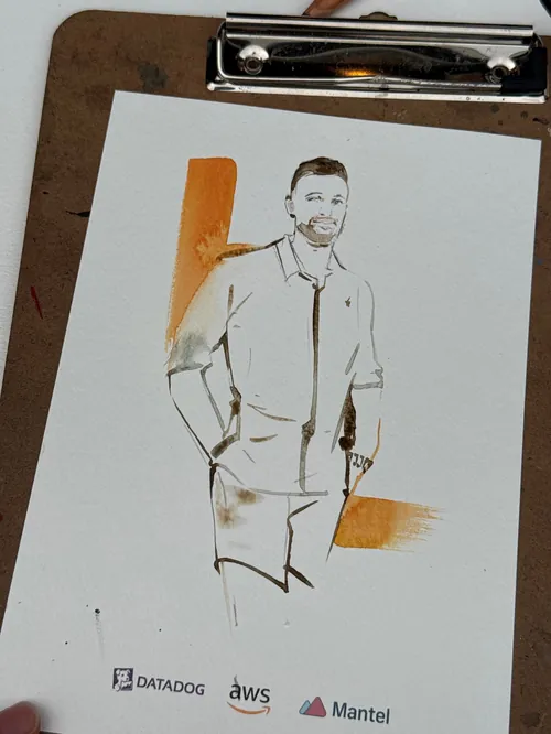 Live drawing of man in white shirt at Amazon party by Sunwoo Mansour