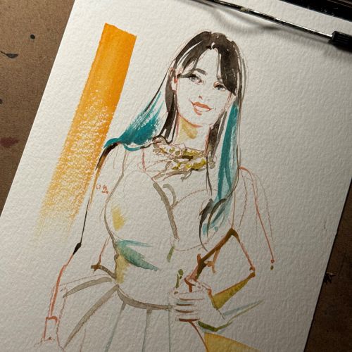 Live illustration of a woman in a white dress by Sunwoo Mansour