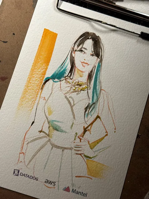 Live illustration of a woman in a white dress by Sunwoo Mansour