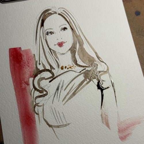Watercolor portrait sketch of a woman at a pre-wedding event by Sunwoo Mansour