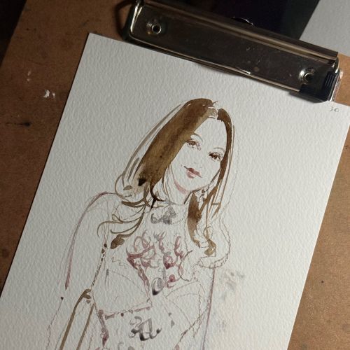 Watercolor sketch of a woman at a pre-wedding event by Sunwoo Mansour