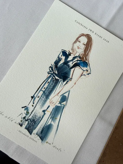 Illustration of elegant woman in blue dress by Sunwoo Mansour
