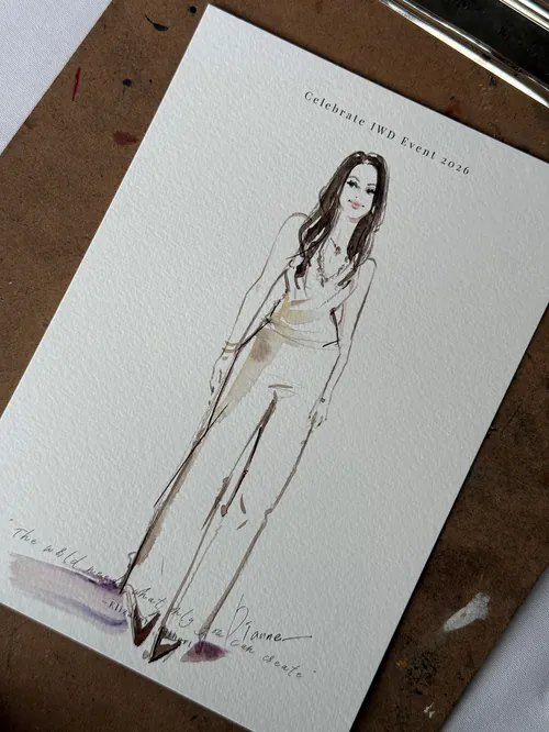 Ink sketch of a woman standing confidently by Sunwoo Mansour