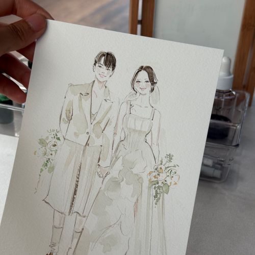 Elegant couple portrait sketch on paper by Sunwoo Mansour Live Events