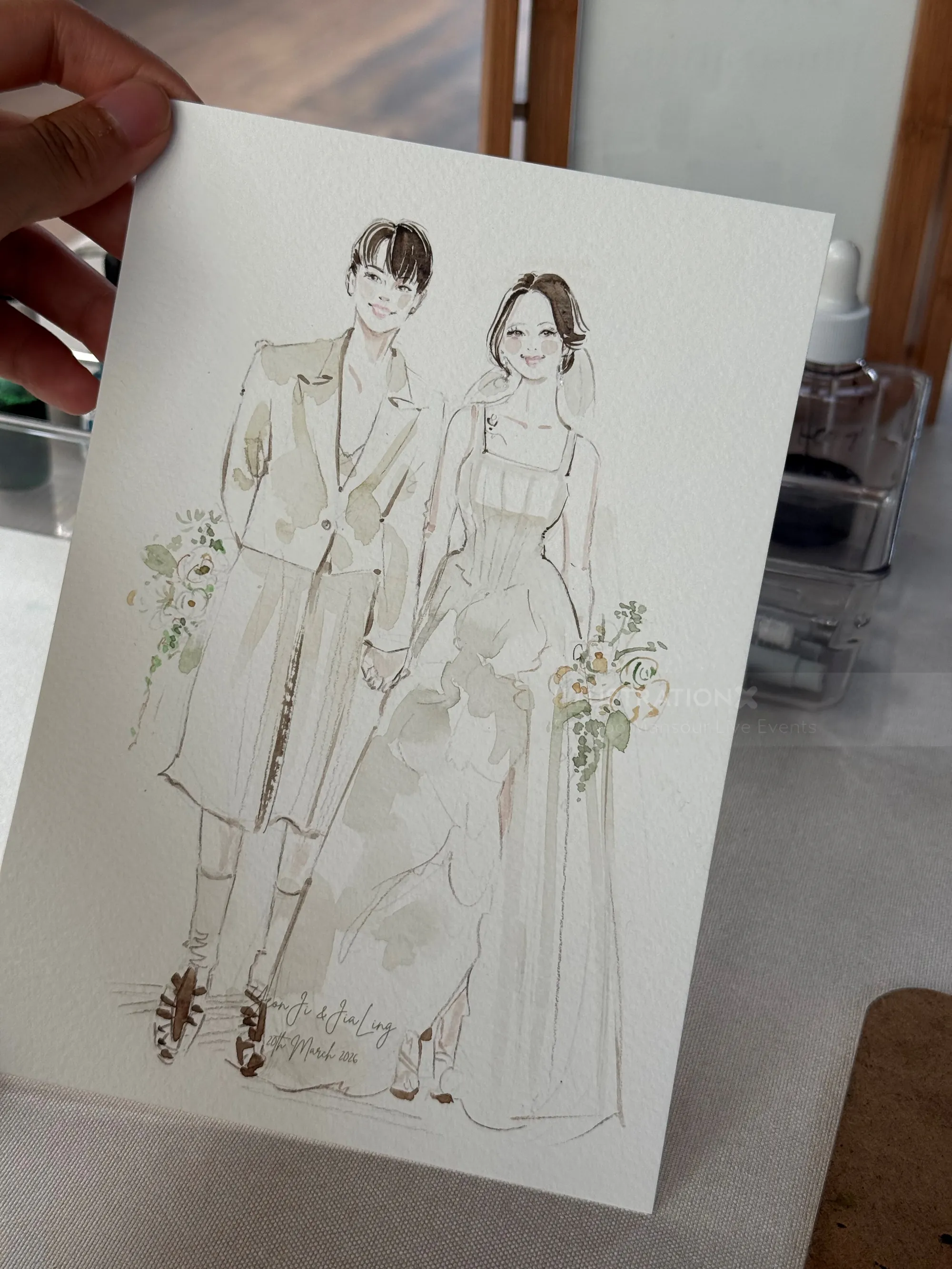 Elegant couple portrait sketch on paper by Sunwoo Mansour Live Events